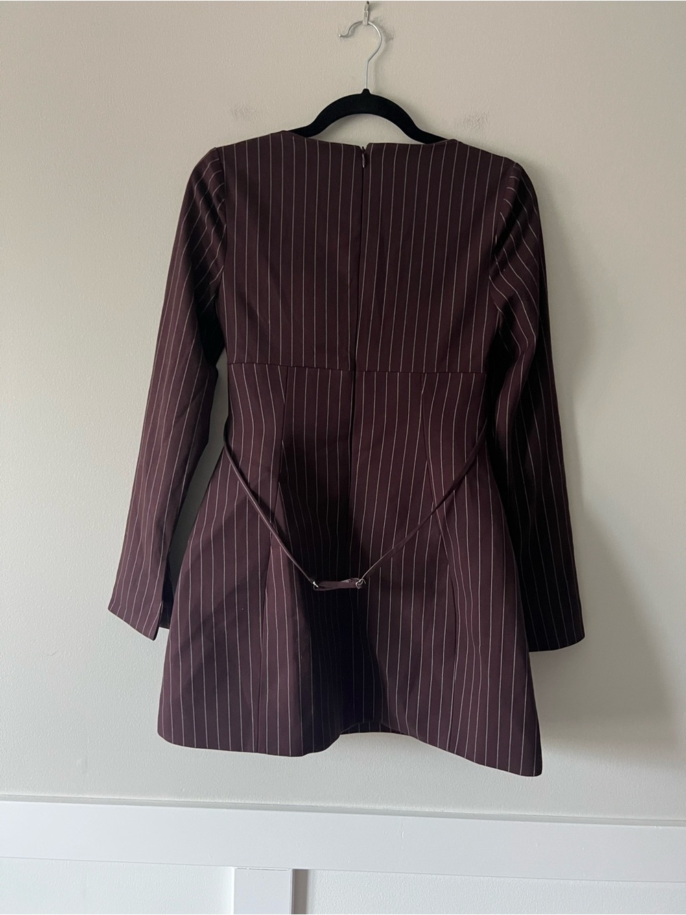 Oh Polly Ksenia Chocolate Brown Pinstripe A-Line Mini Dress UK 8 - Picture 9 of 11